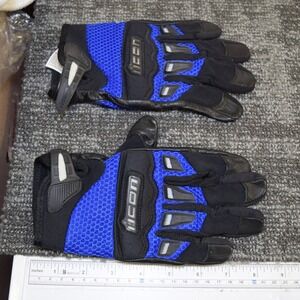 Icon Twenty Niner Blue Black Mesh Leather Motorcycle Street Gloves Mens M 8 FLAW